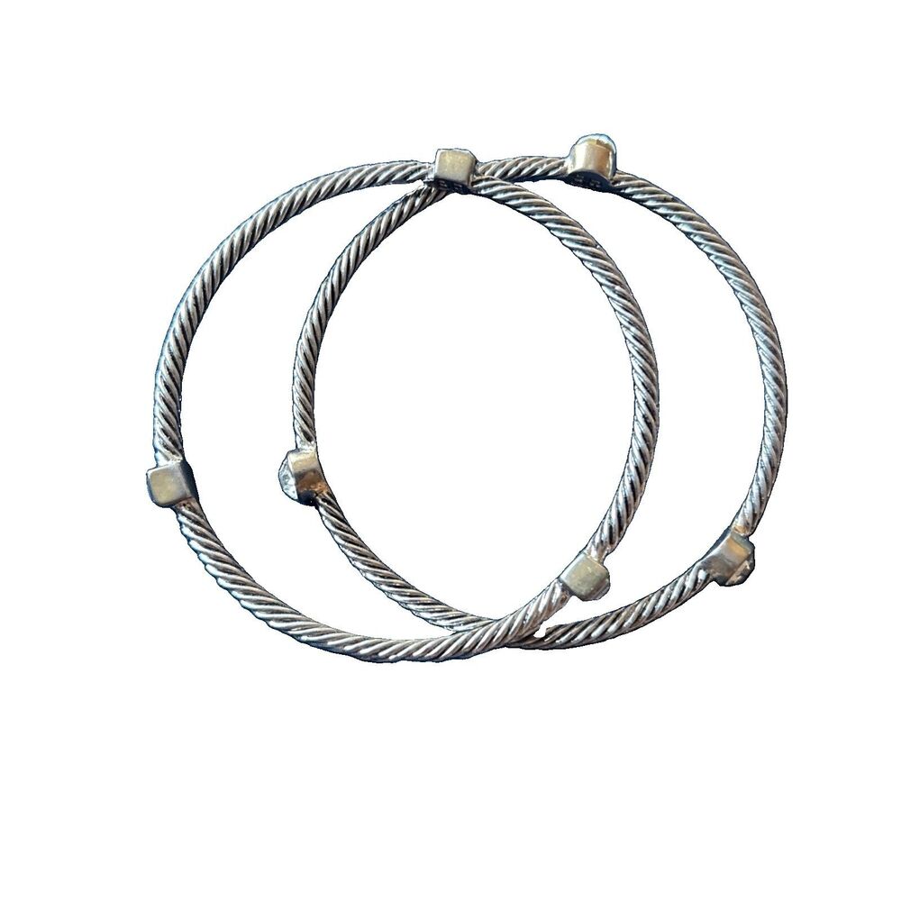 Banana Republic BR Silver Tone Twisted Cable Cuff Bracelets Rhinestone 2.75" Set